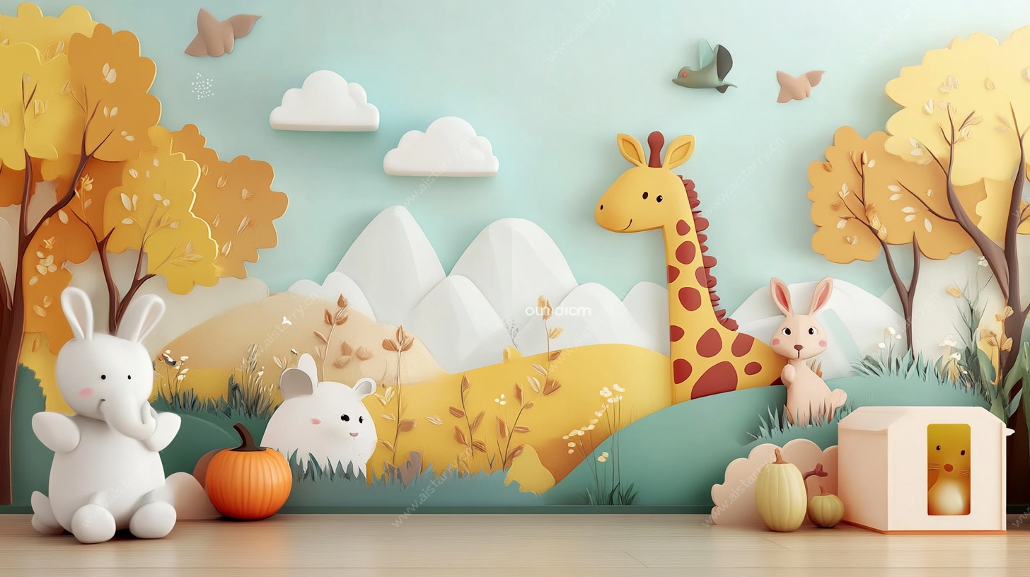 童趣森林动物墙饰场景