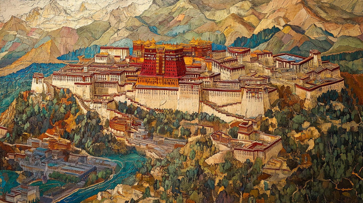 布达拉宫风景绘画作品