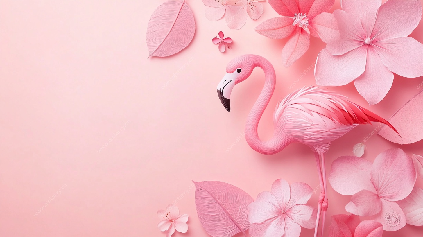 粉色火烈鸟与纸艺花卉