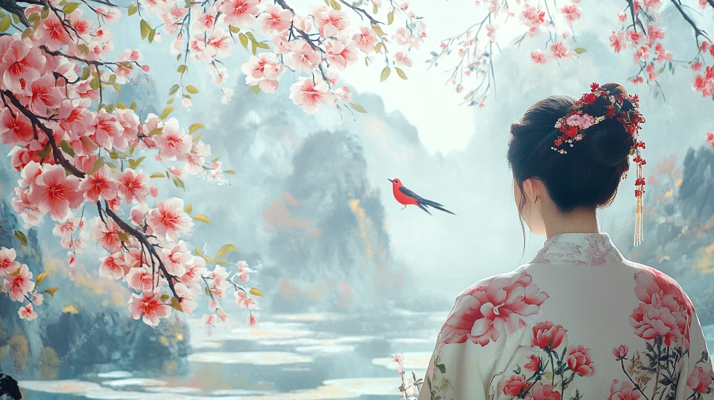 古风佳人赏春景