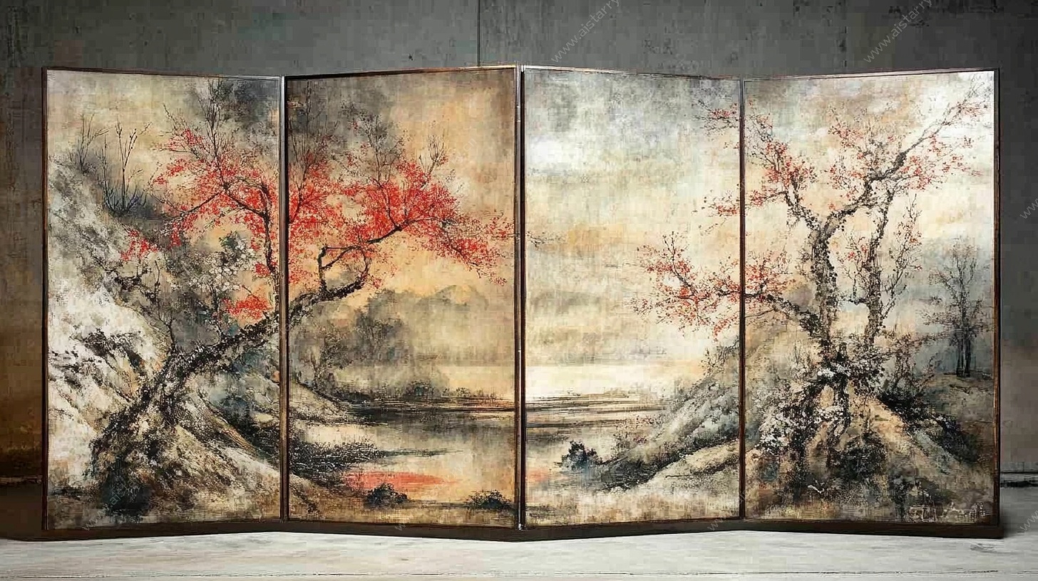 中式屏风山水画