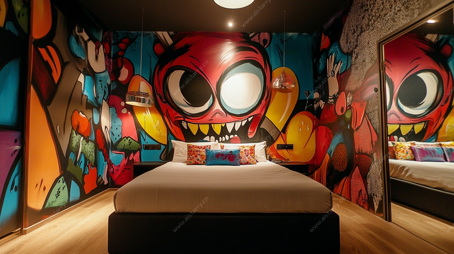 潮流涂鸦风个性卧室空间