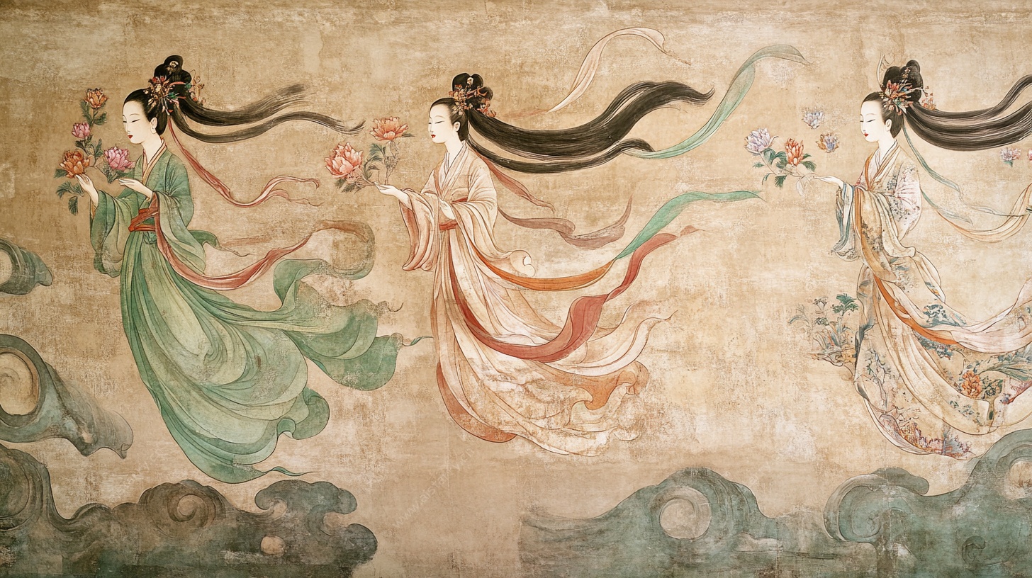 三位仙女壁画飘逸图