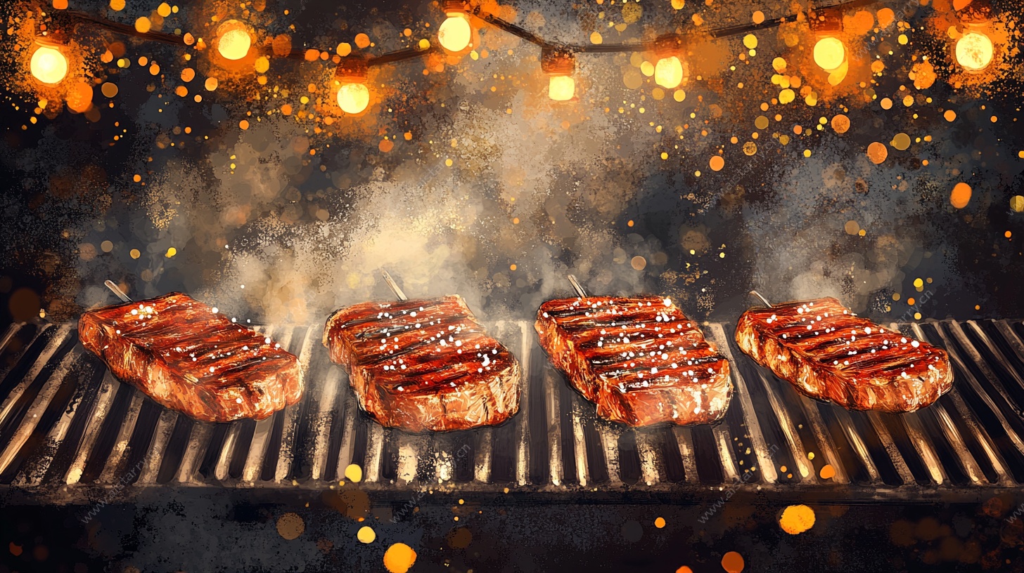 烤架上的美味牛排