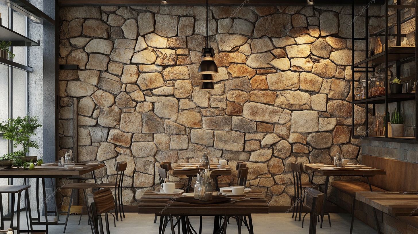 石墙餐厅室内温馨场景