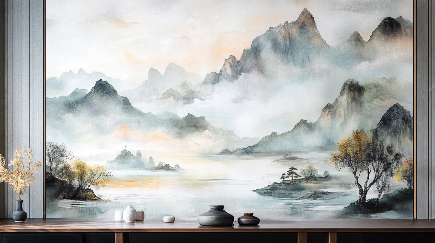 中式山水壁画 禅意空间风