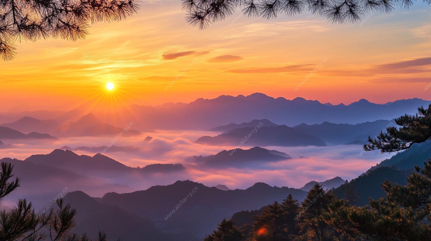 山间壮丽日出景观