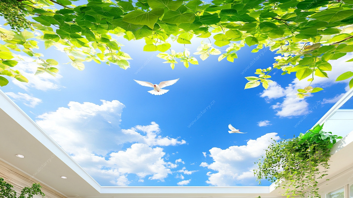 天空绿叶吊顶装饰效果图
