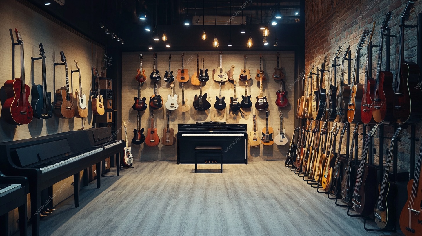 乐器店展示多样乐器