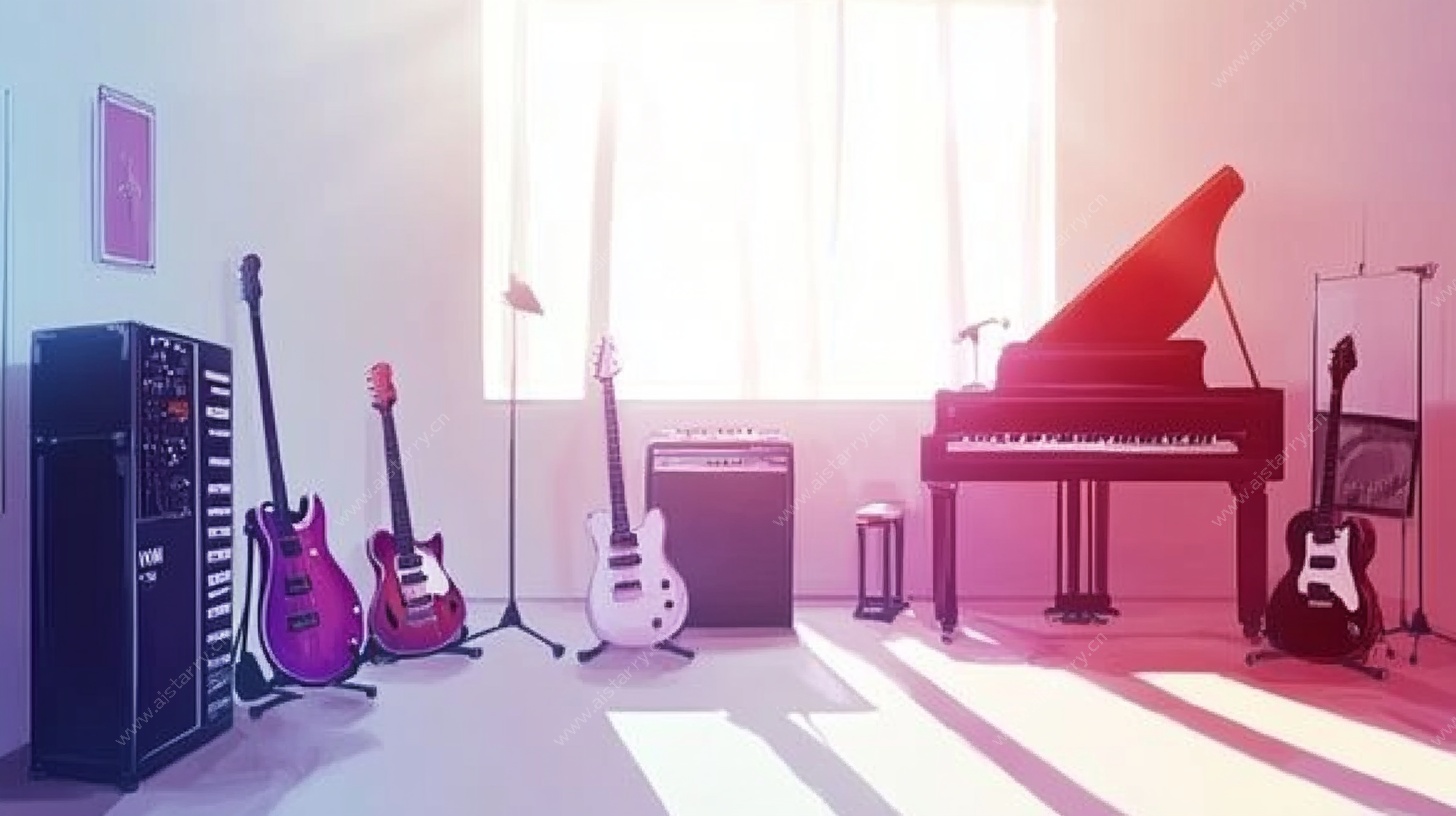 音乐工作室的多彩乐器