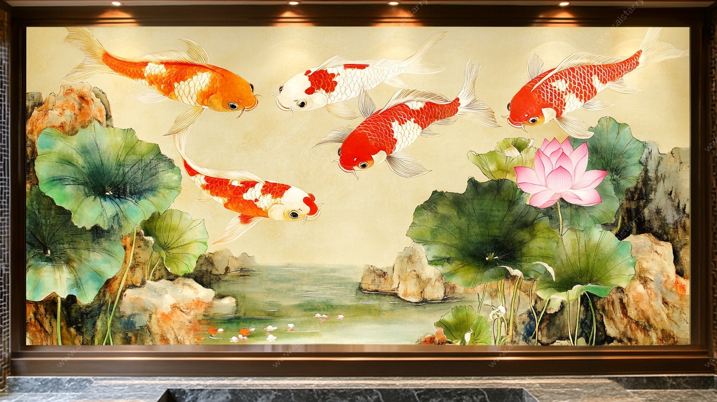锦鲤荷花中式装饰画
