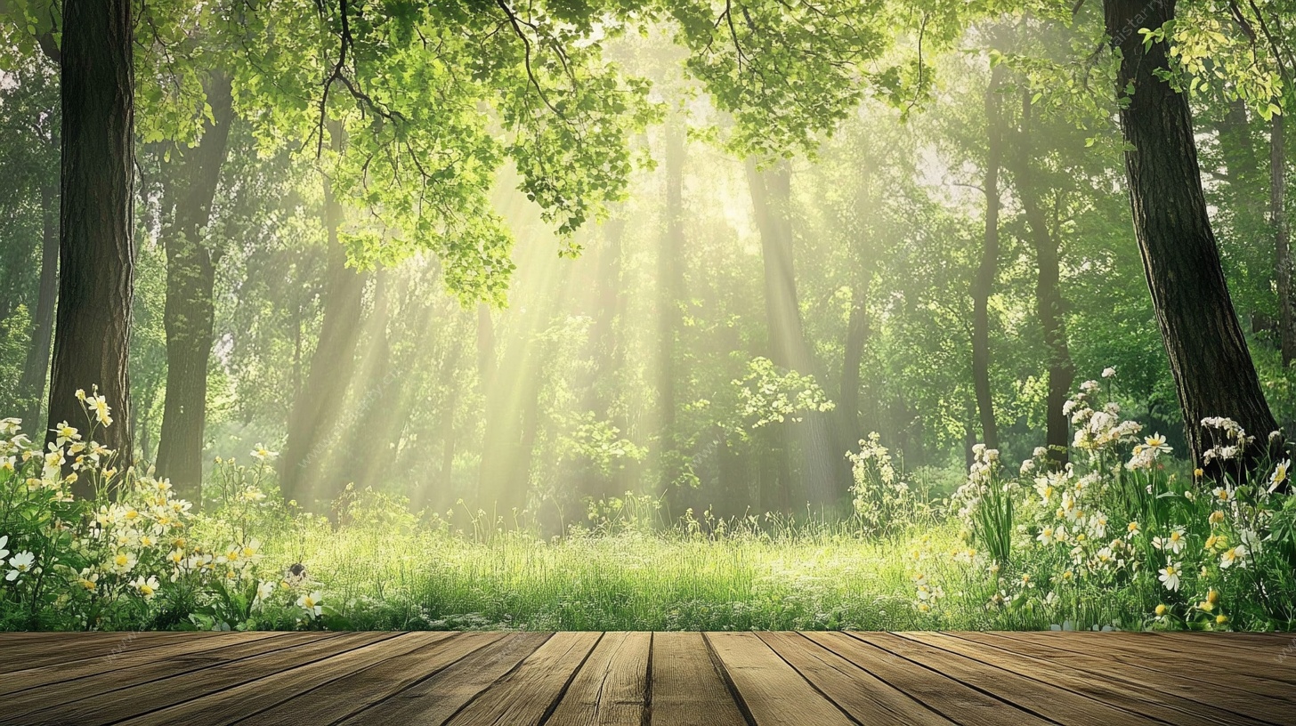 阳光洒落的静谧森林场景