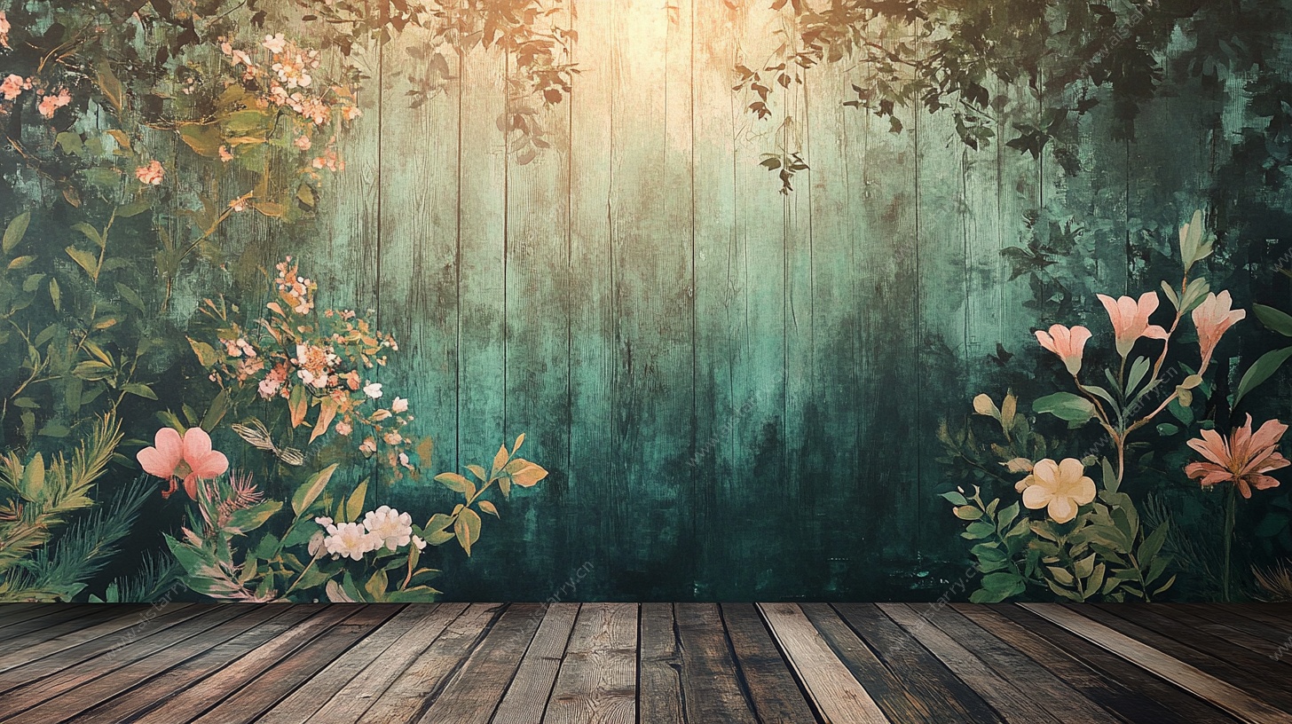 梦幻花卉木质背景墙