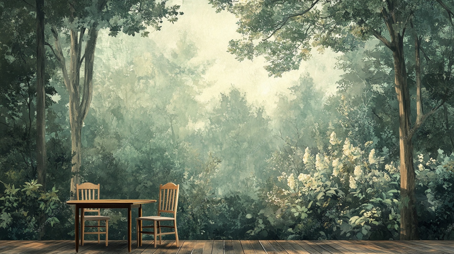 森林中的静谧桌椅场景