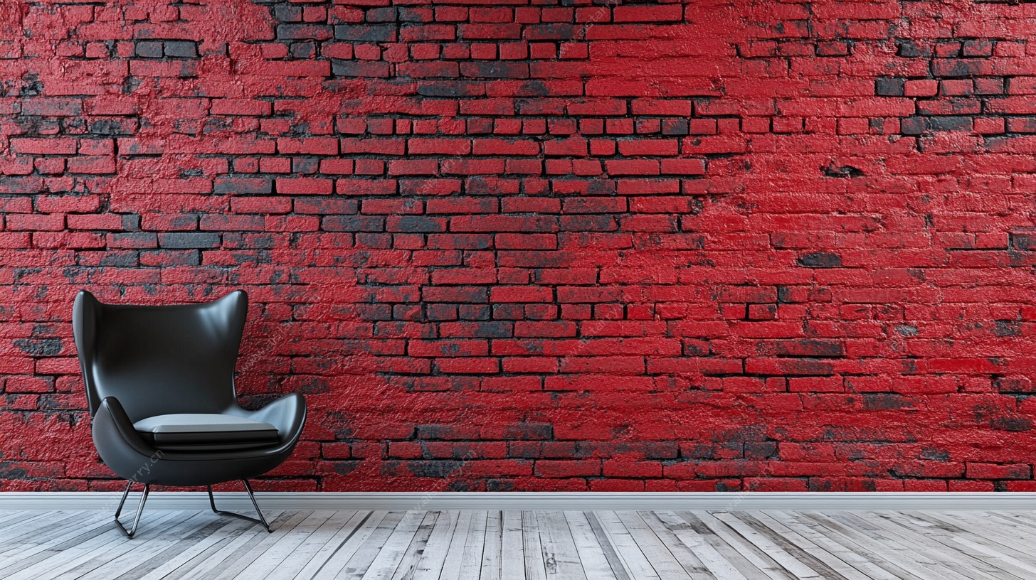 红砖墙旁的黑色休闲椅
