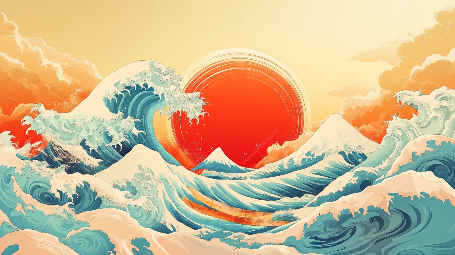 日式浮世绘风格壮丽海浪图
