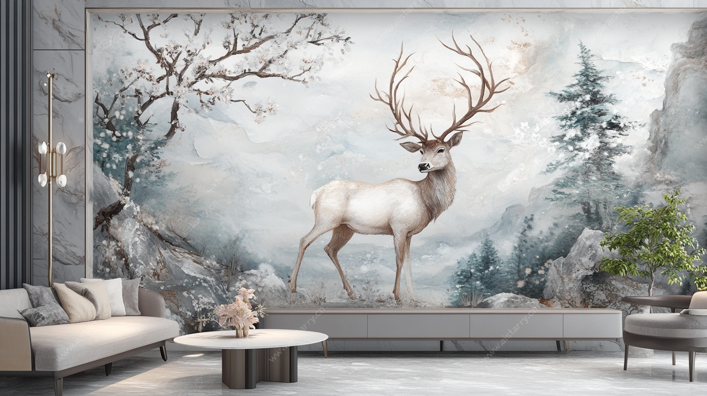 森林麋鹿背景墙艺术装饰