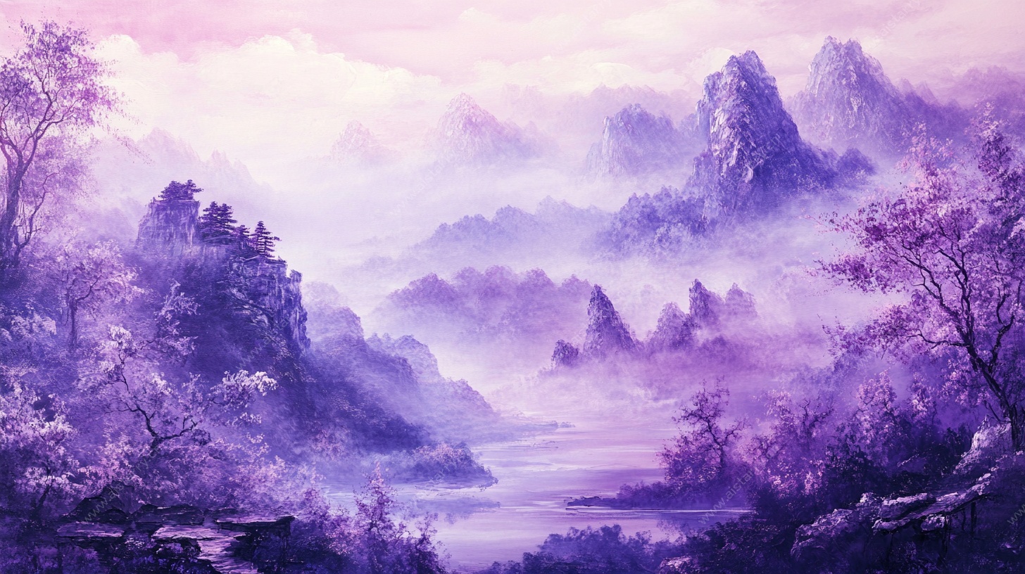 梦幻紫色山水风光图