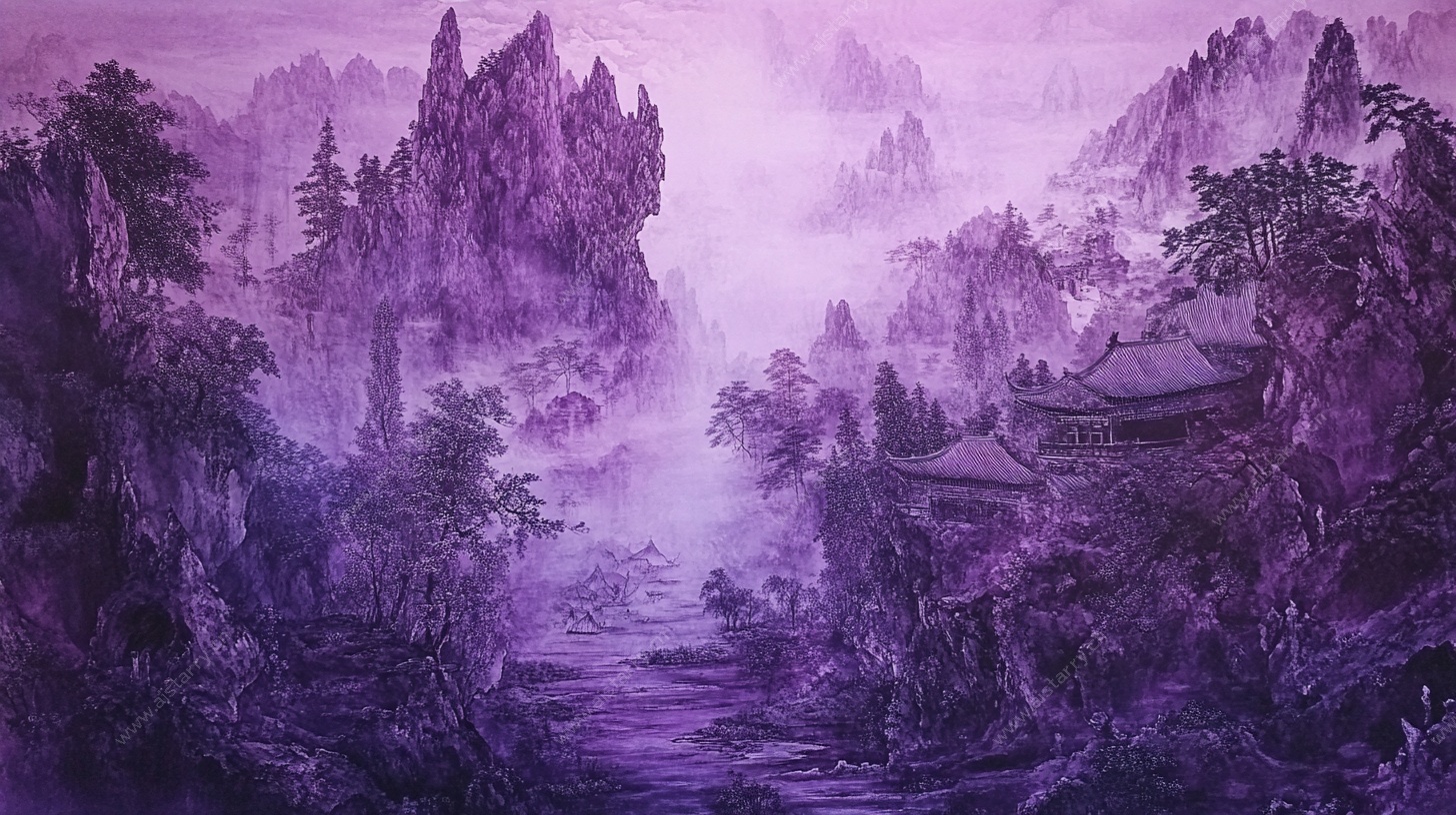 紫色梦幻山水景观图