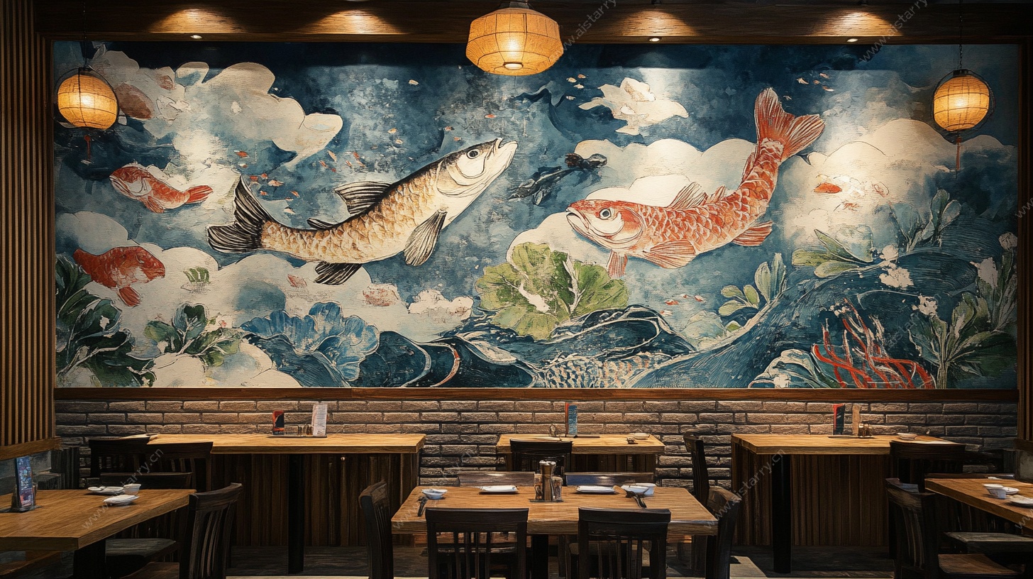 日式餐厅锦鲤主题壁画