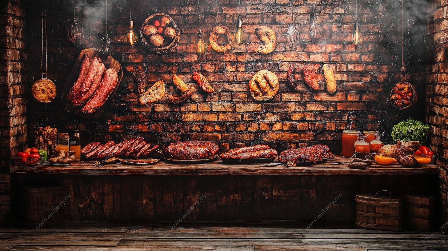 复古砖墙下的丰盛烤肉盛宴