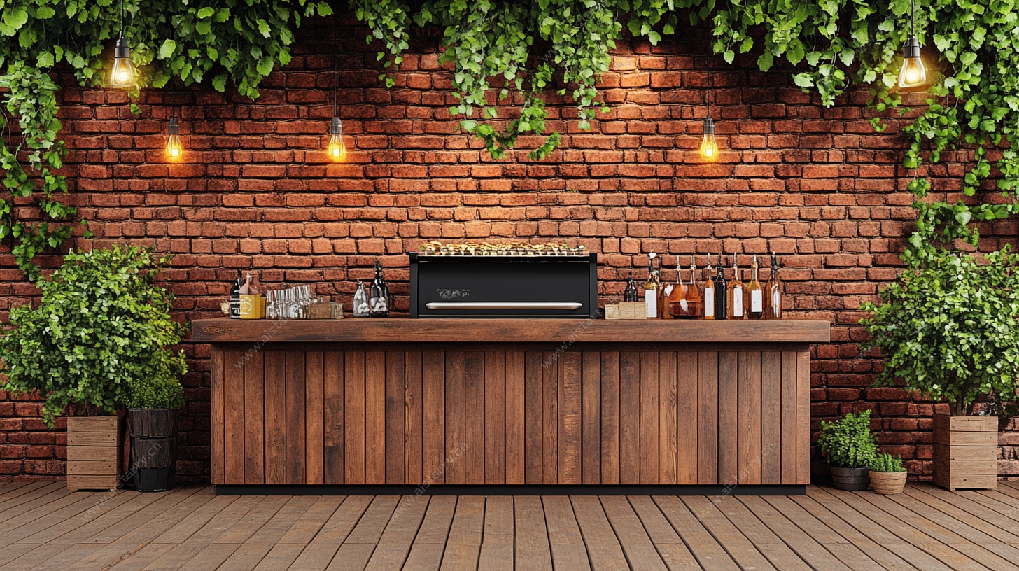 户外砖墙吧台绿植装饰景