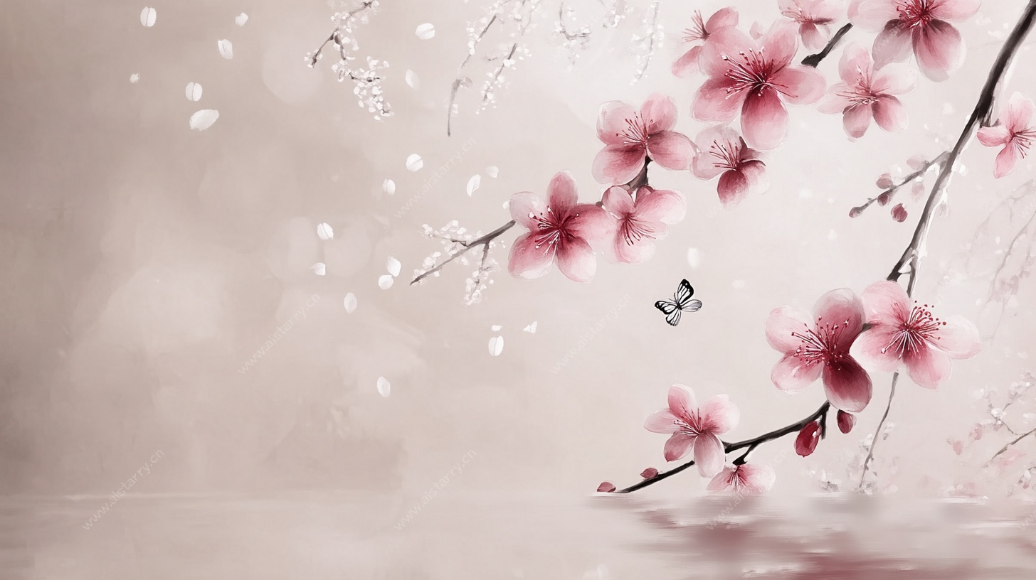 粉色樱花蝴蝶唯美背景图