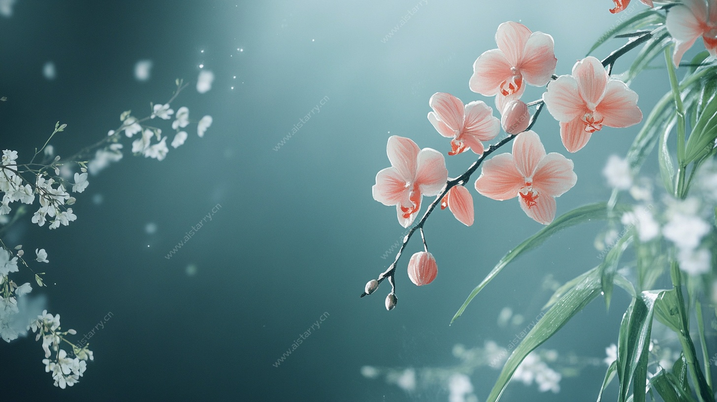 粉色兰花枝的梦幻景致