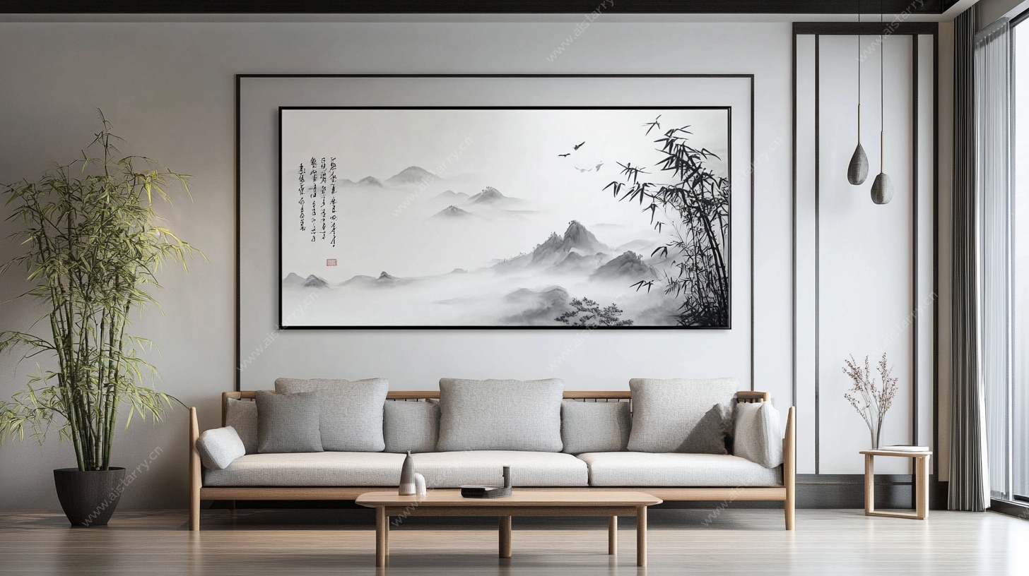 中式客厅山水挂画装饰