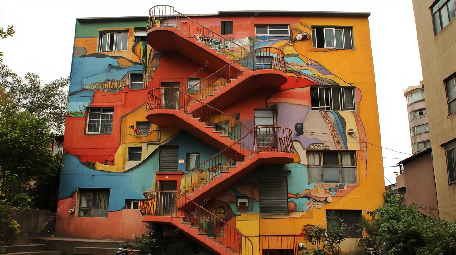 多彩涂鸦楼的独特楼梯