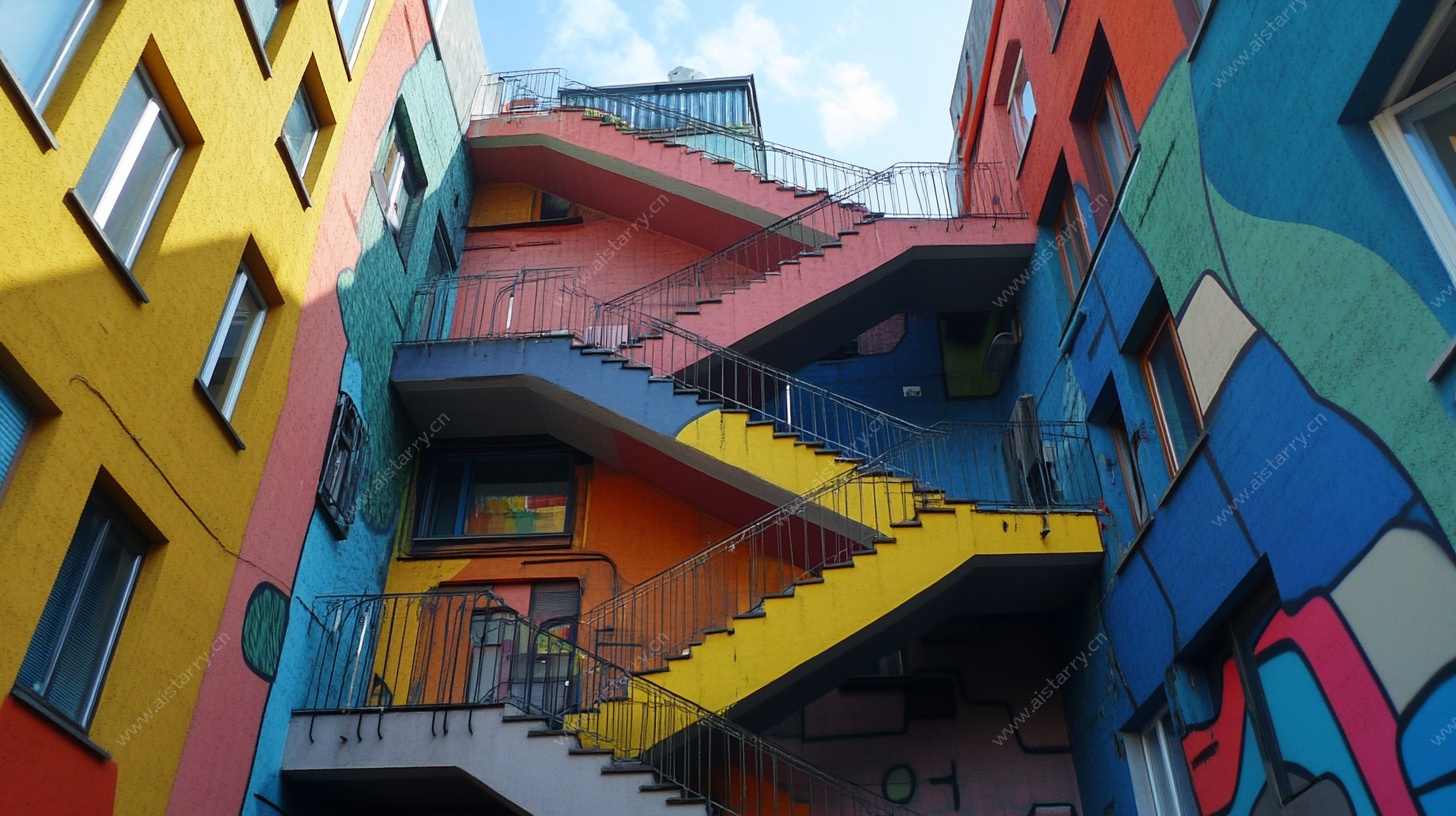 多彩建筑中的梦幻楼梯