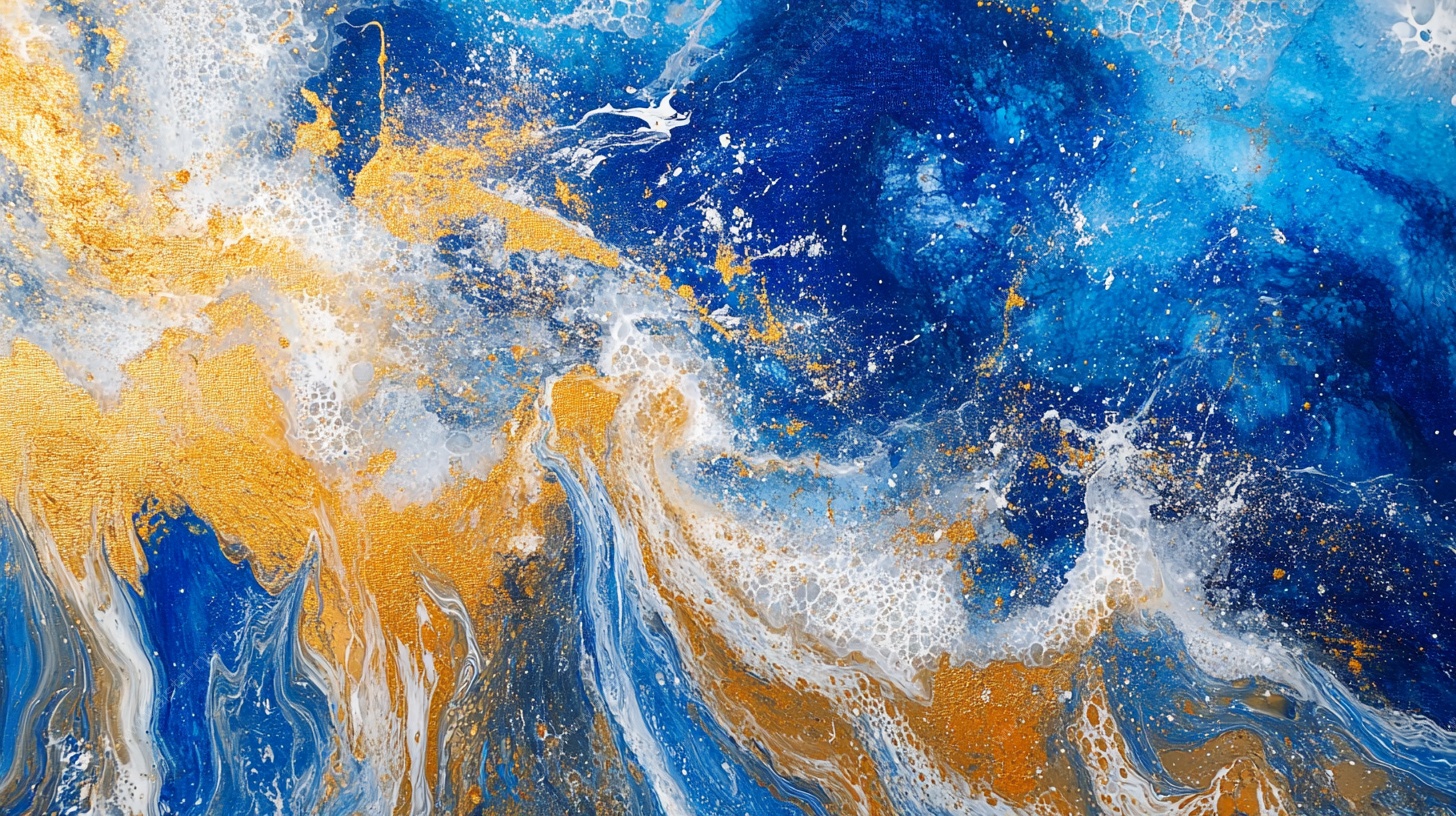 蓝金流体艺术抽象画