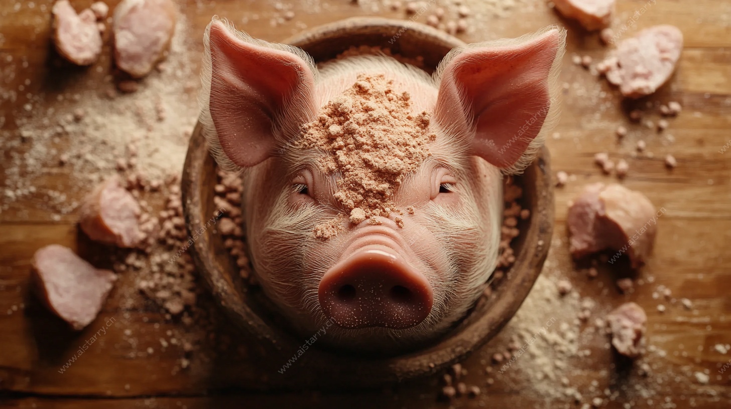 小猪头置于碗中 撒有粉末