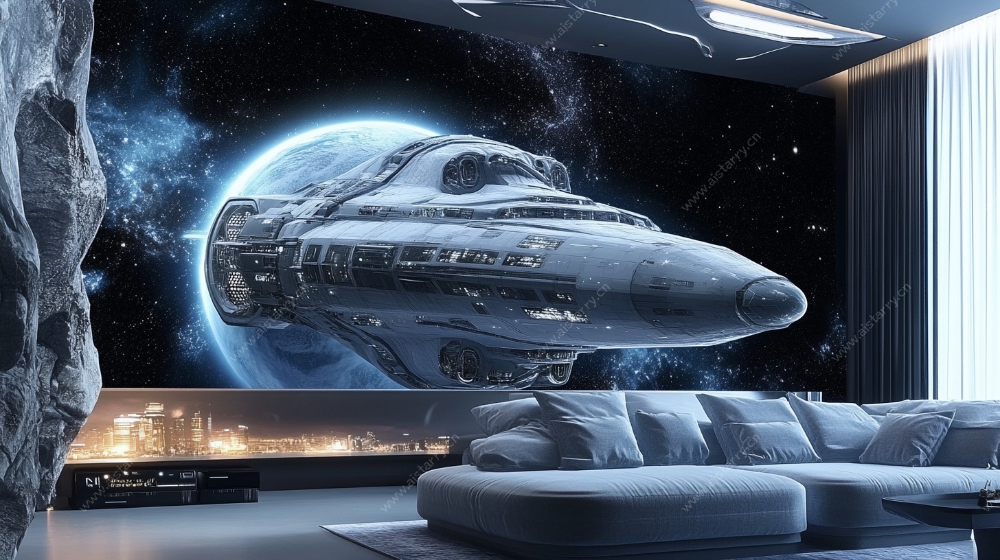 科幻宇宙飞船主题客厅墙
