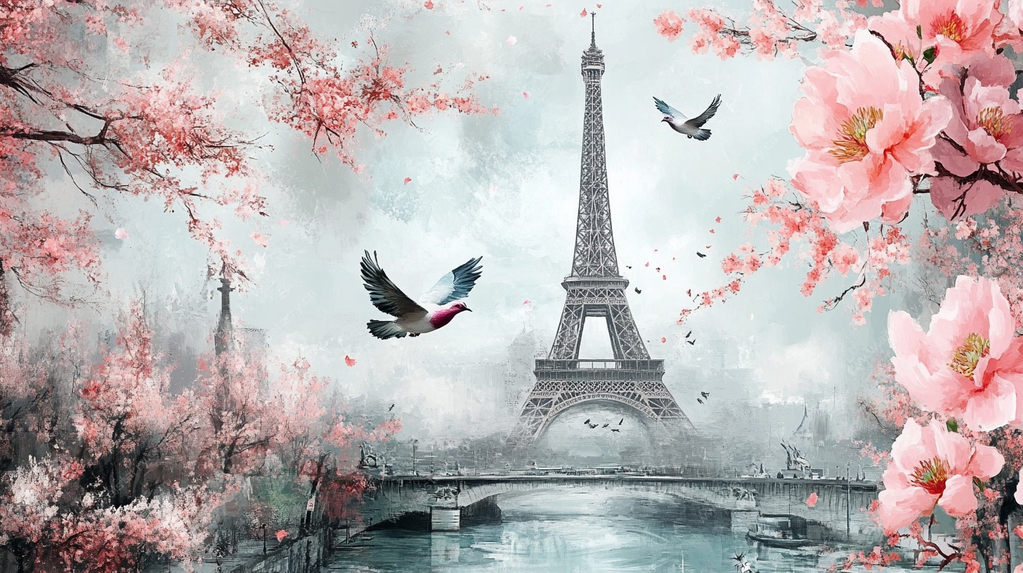 埃菲尔铁塔旁的浪漫春景