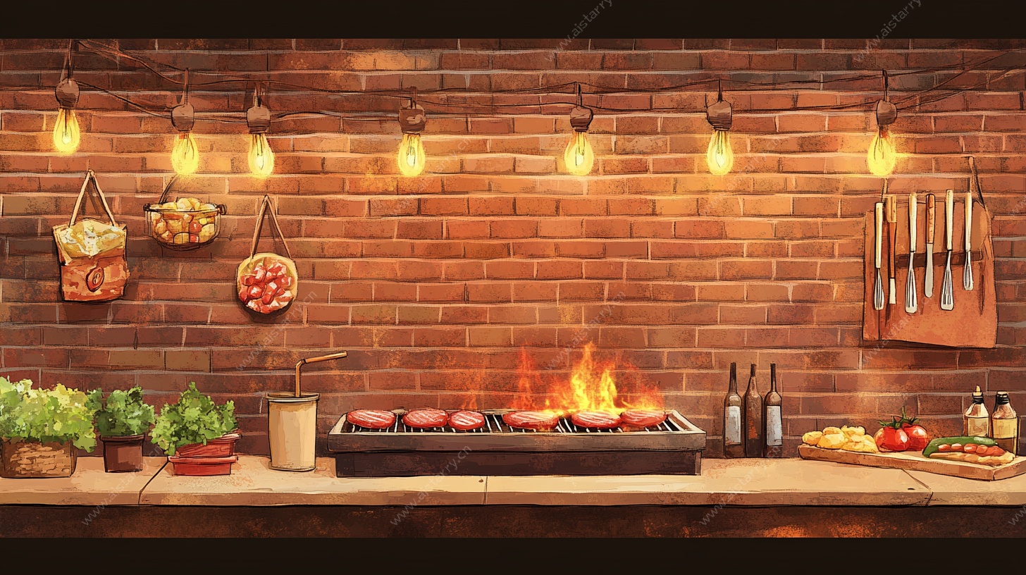 户外砖砌烧烤台场景