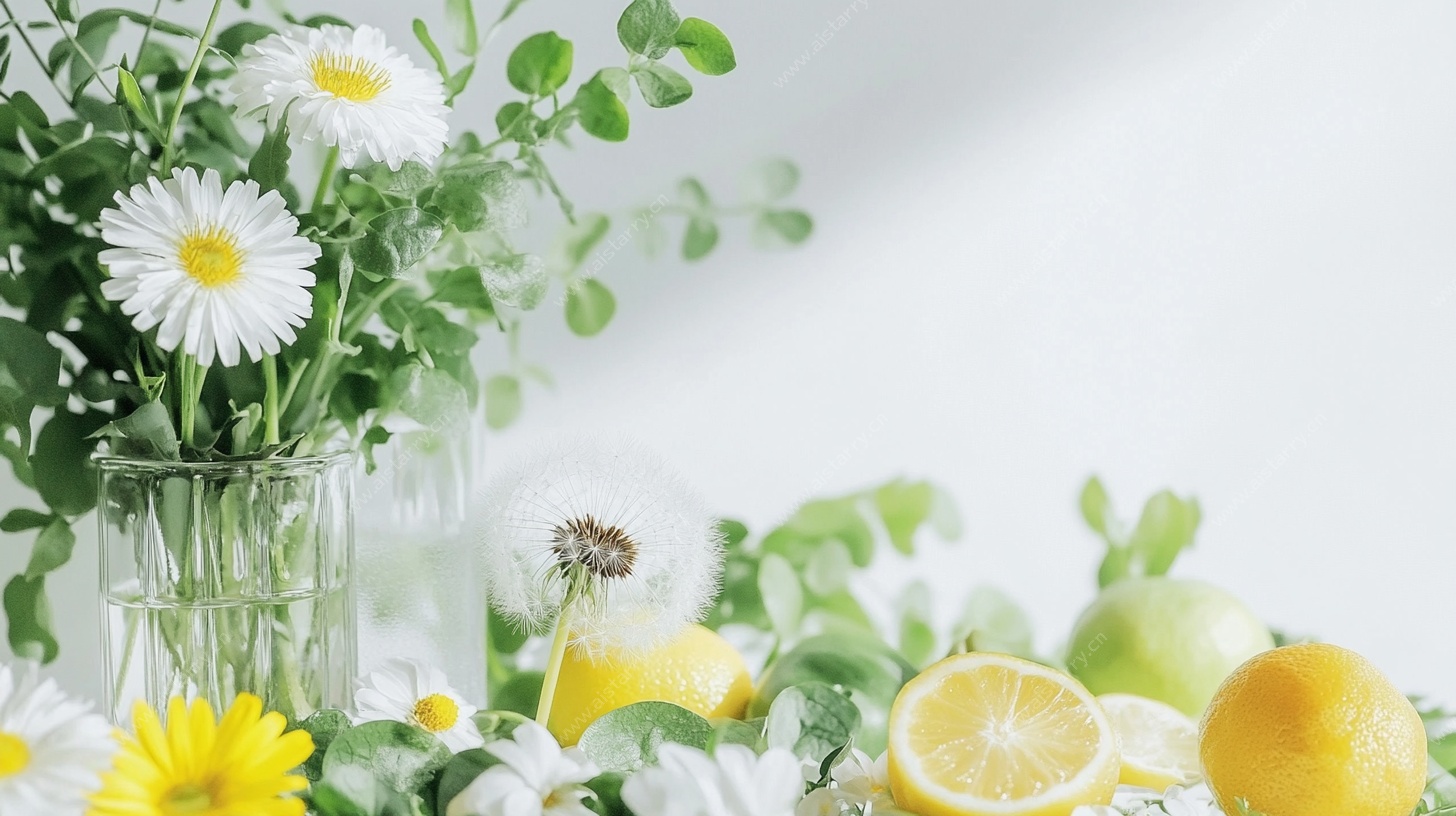 清新花卉柠檬静物组合