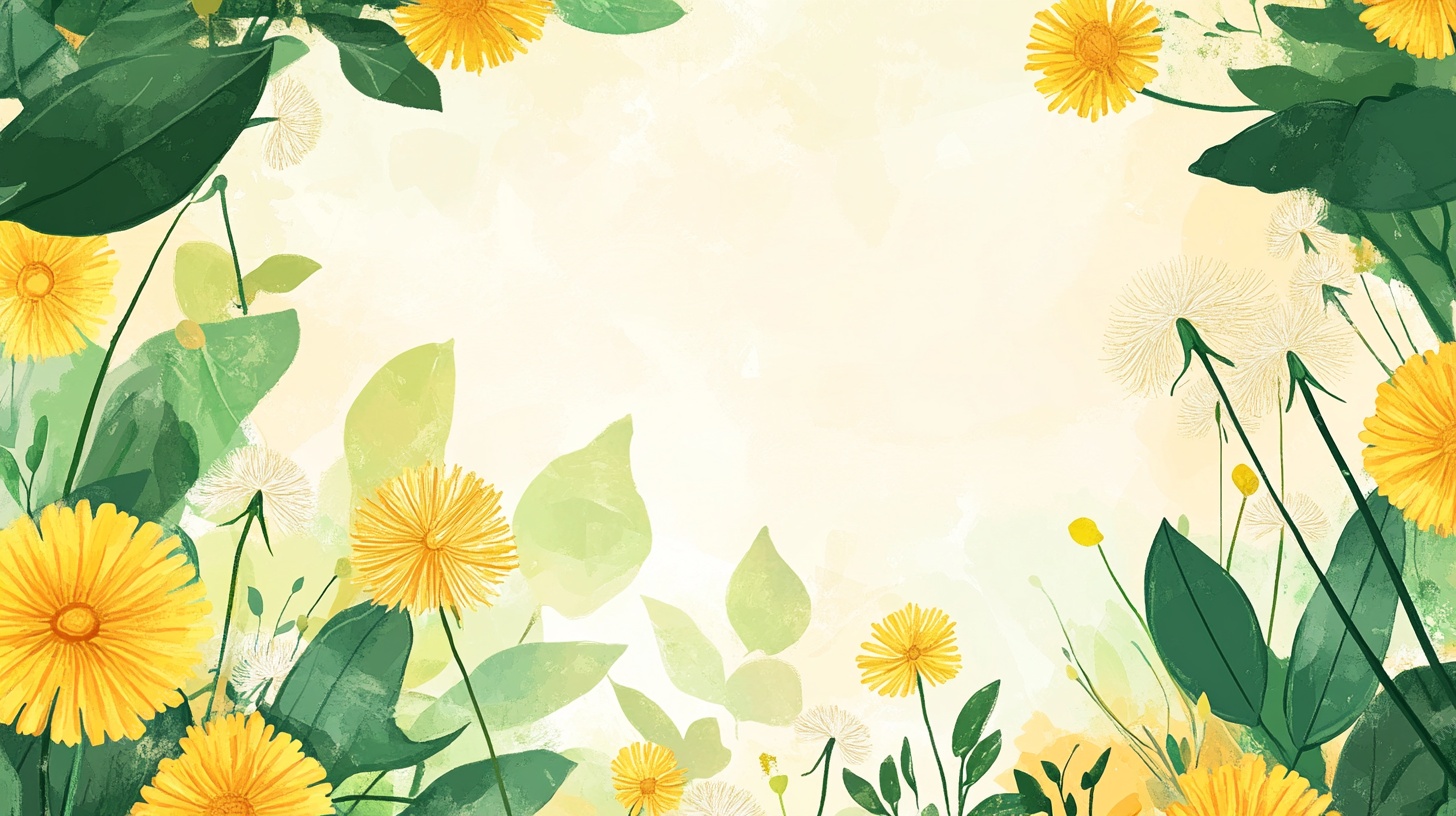 春日黄花绿叶清新背景图