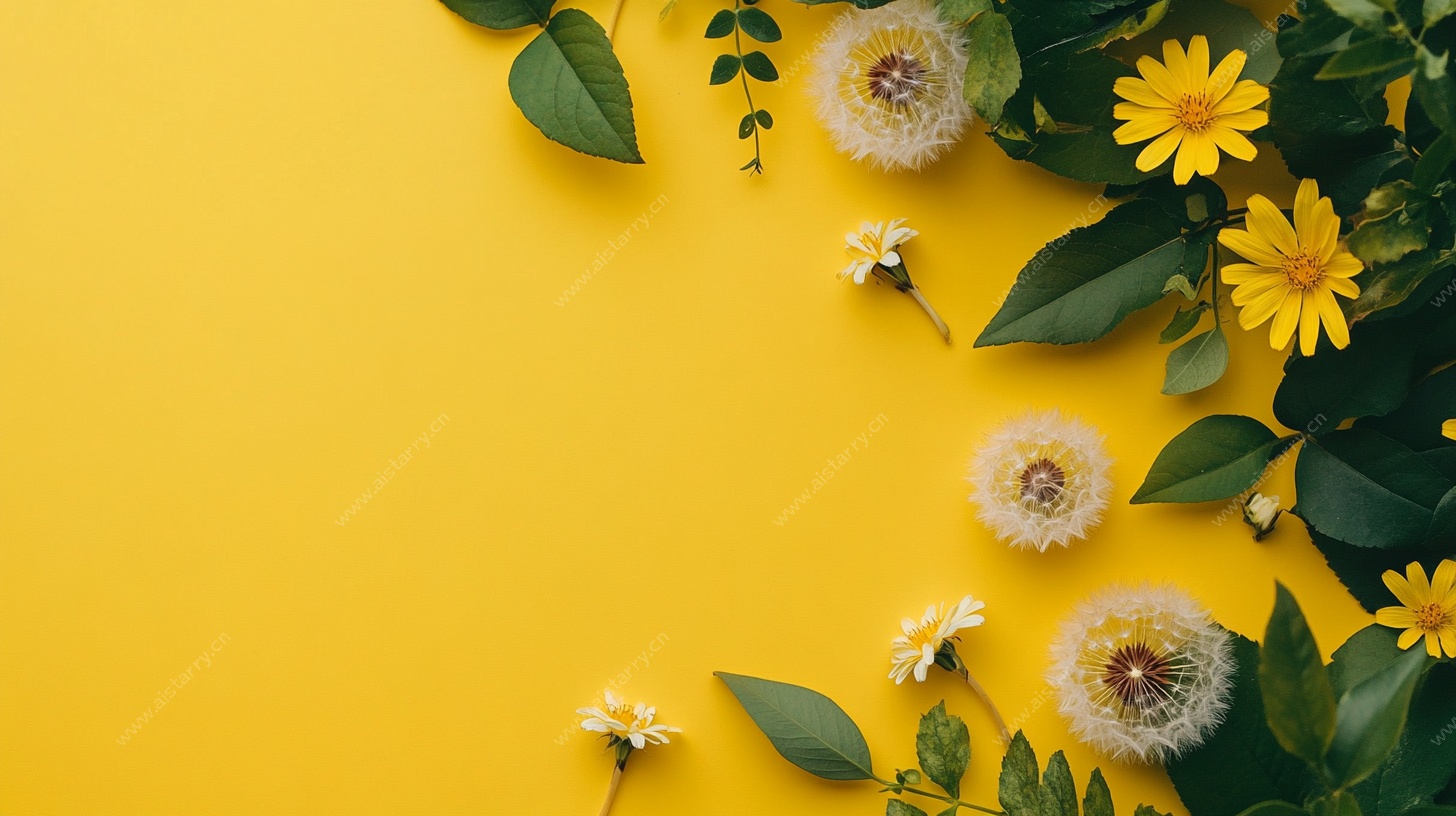 黄色背景上的清新花卉组合