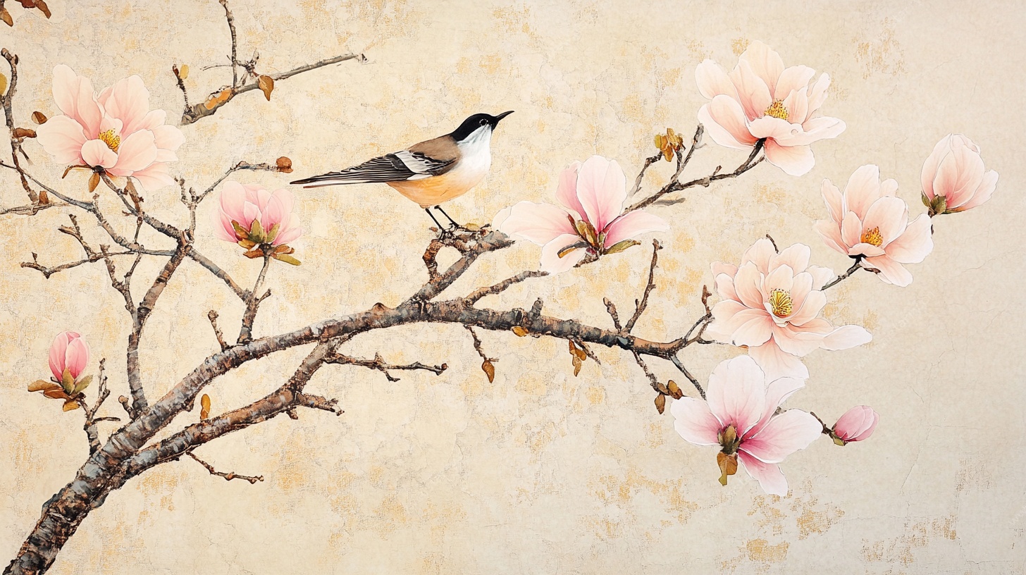 玉兰花枝上的小鸟