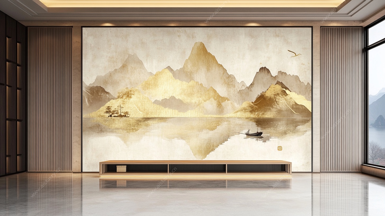 中式山水客厅背景墙画