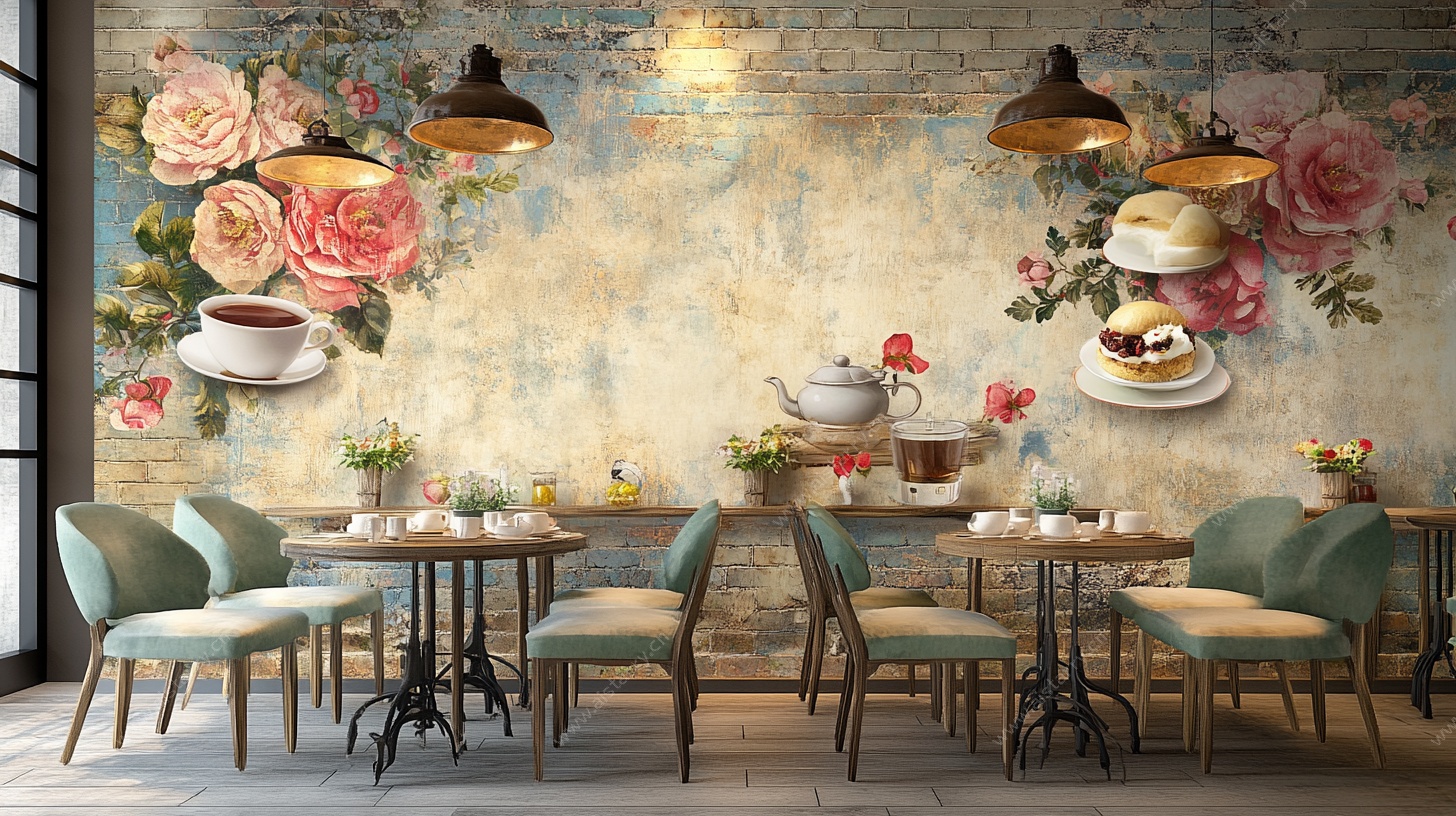 复古花卉风咖啡馆室内场景