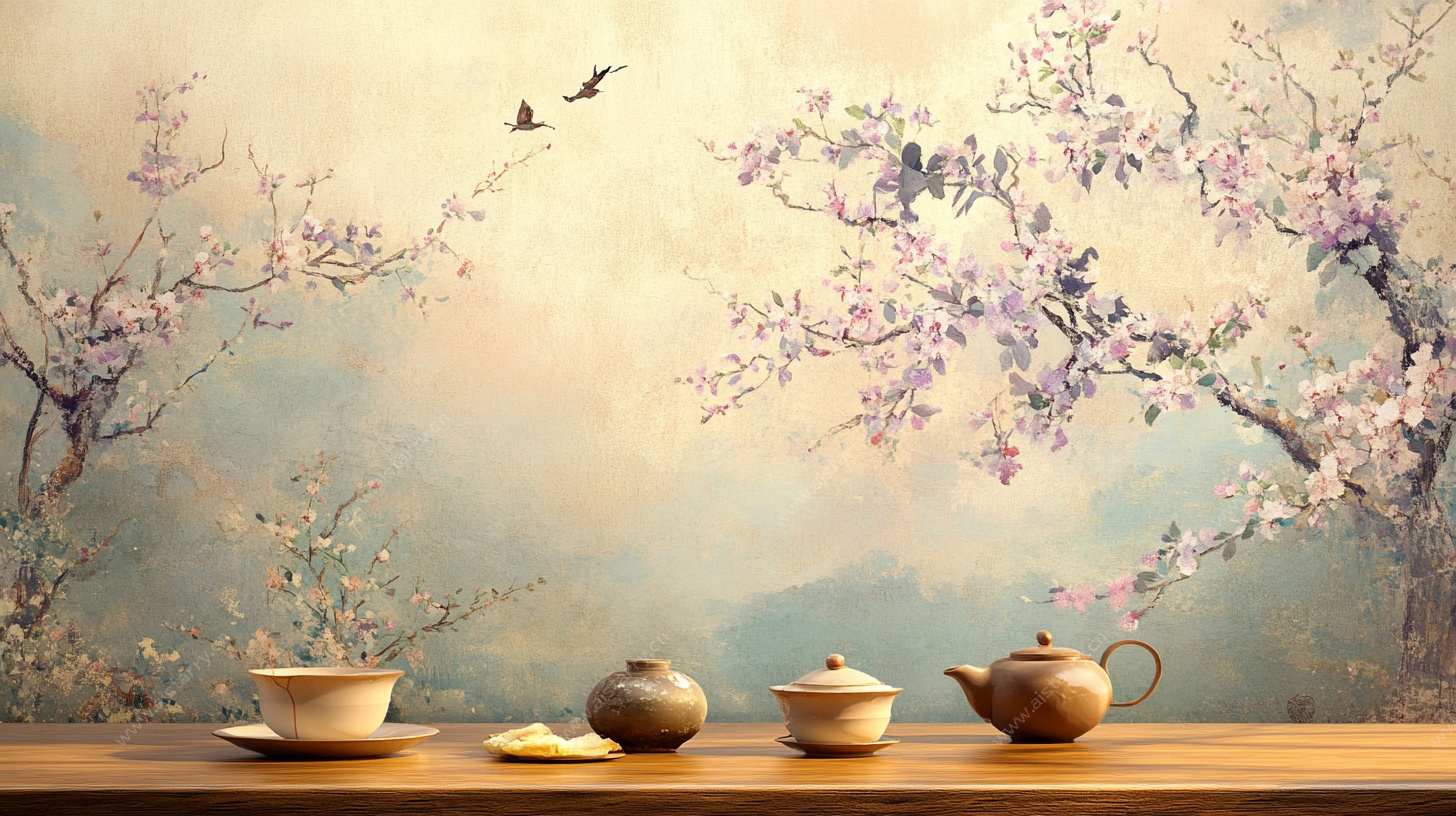 中式茶室春日茶景图