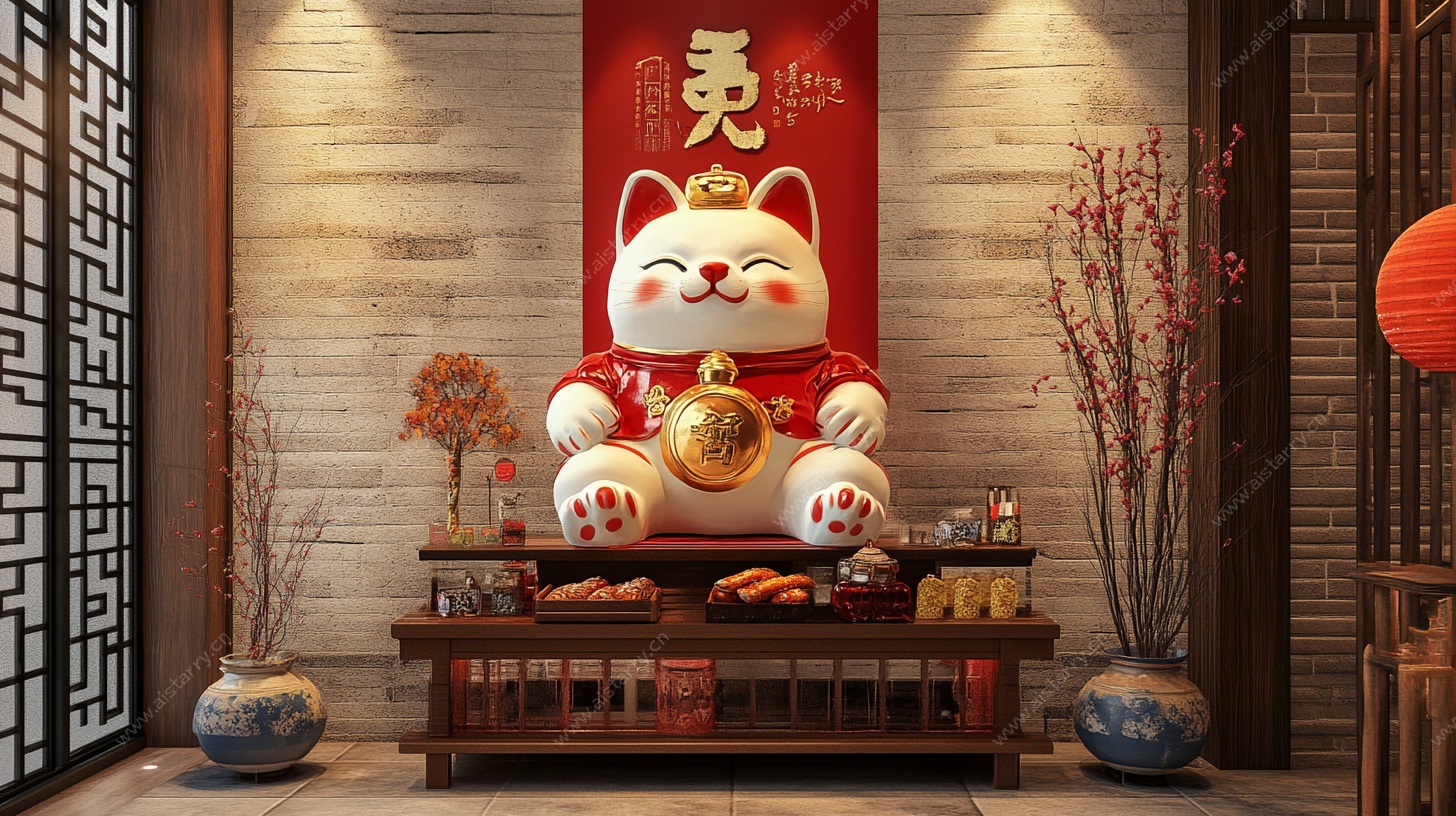 招财猫中式新春装饰场景
