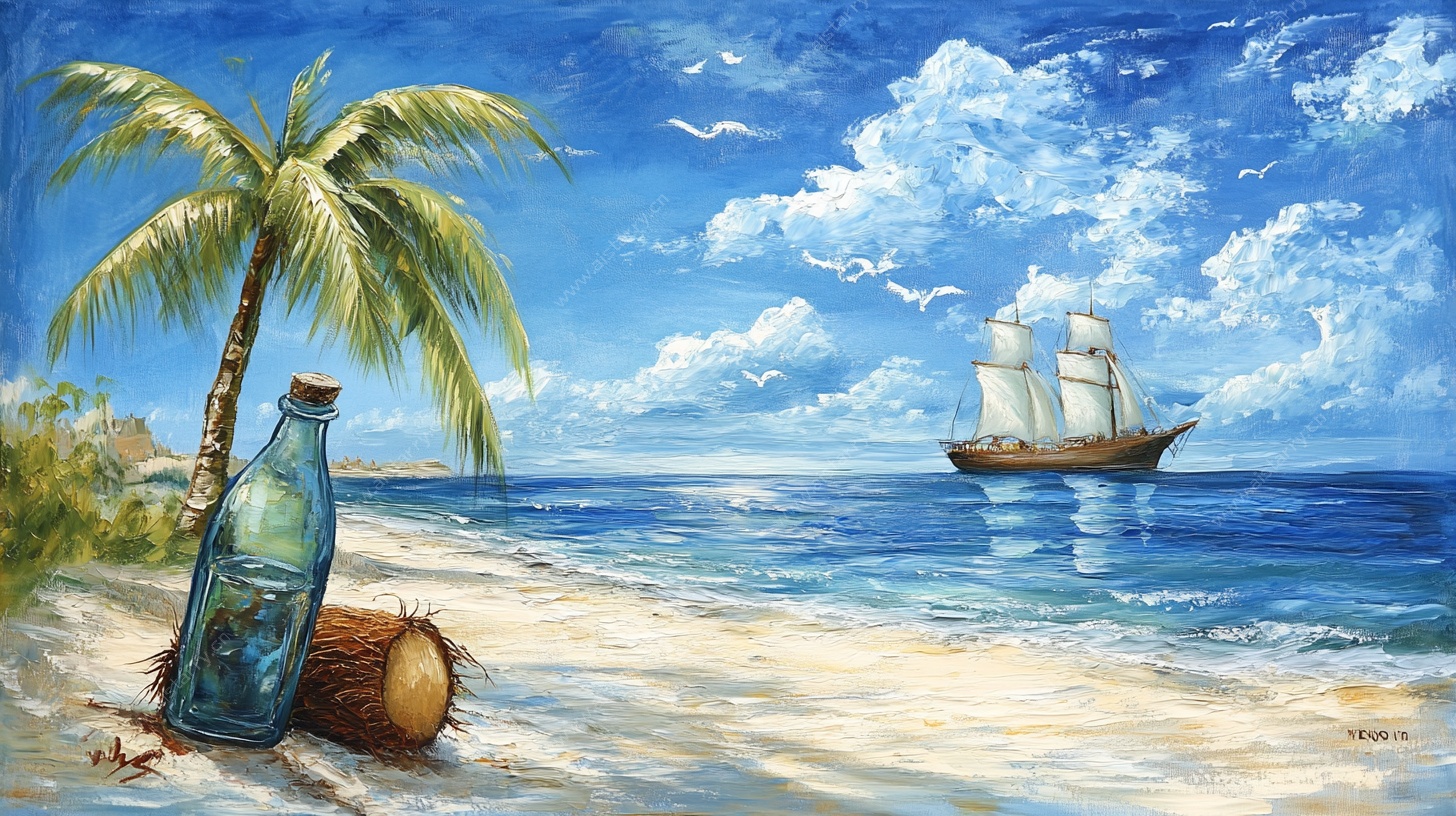 海边漂流瓶与远航帆船