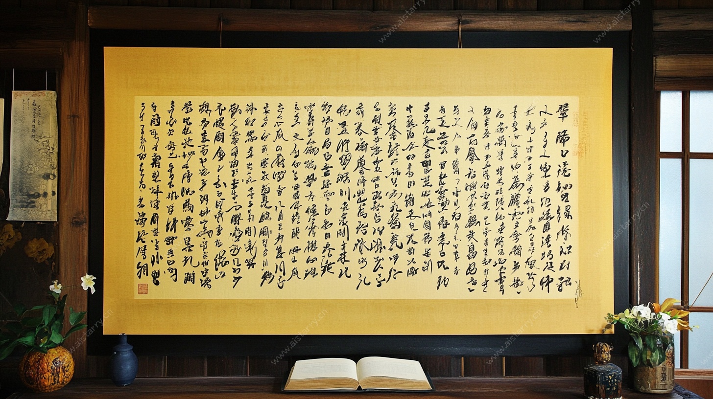 中式书房书法卷轴场景