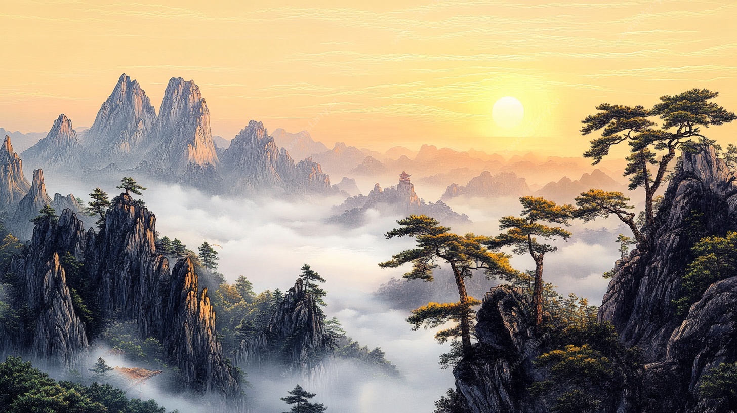 日出黄山壮美云海景观