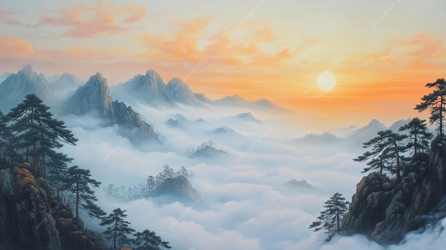 日出云海黄山美景