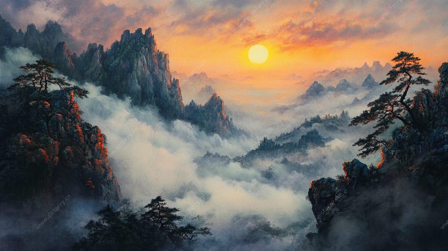 日出云海间的壮丽山景