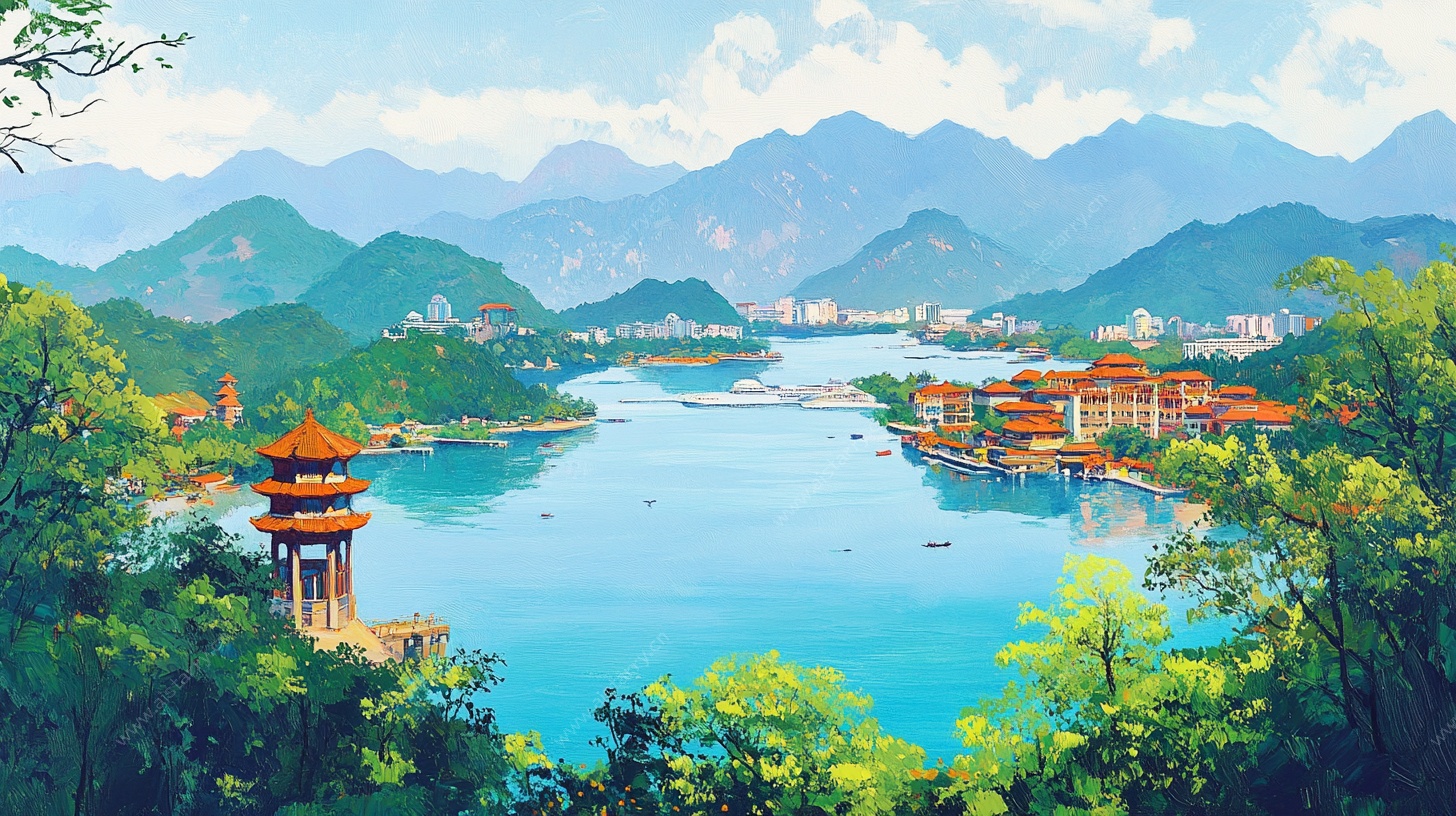 山水楼阁美景图